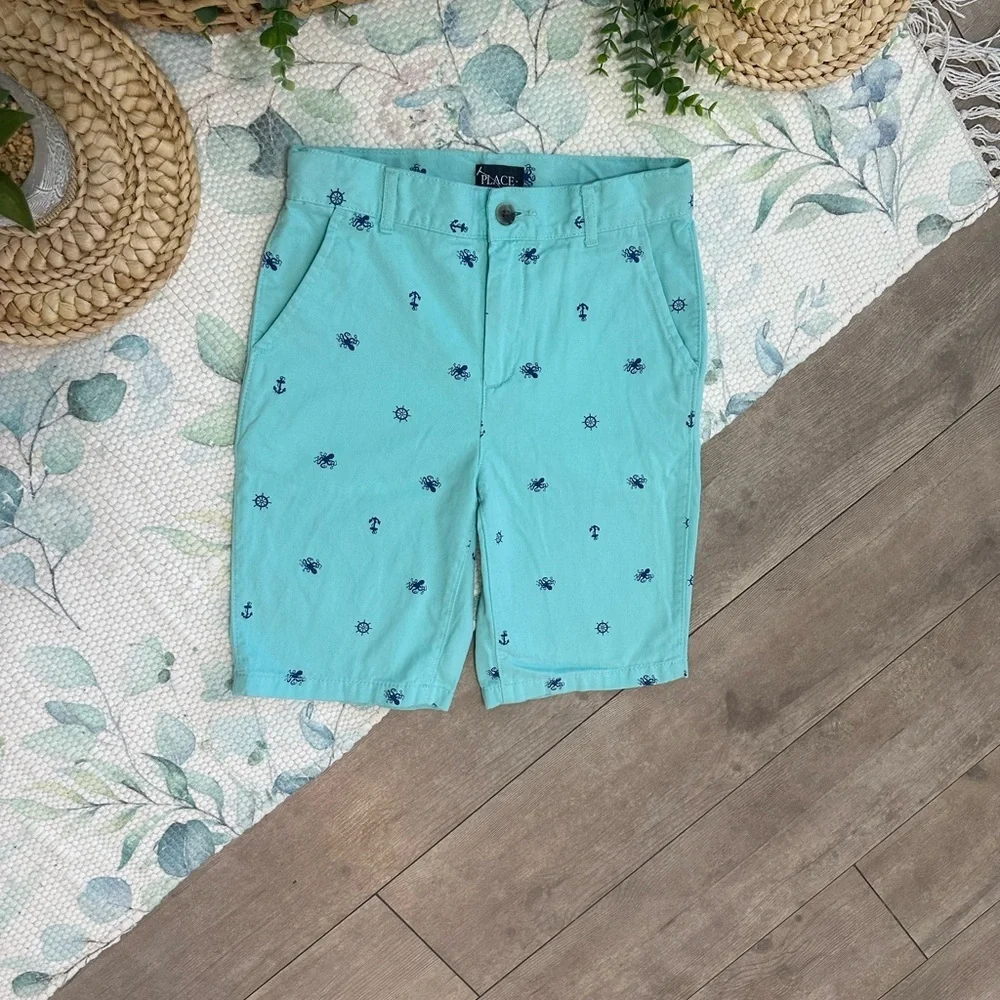 Place Aqua Nautical Print Shorts Anchor Crab Boys Size 10